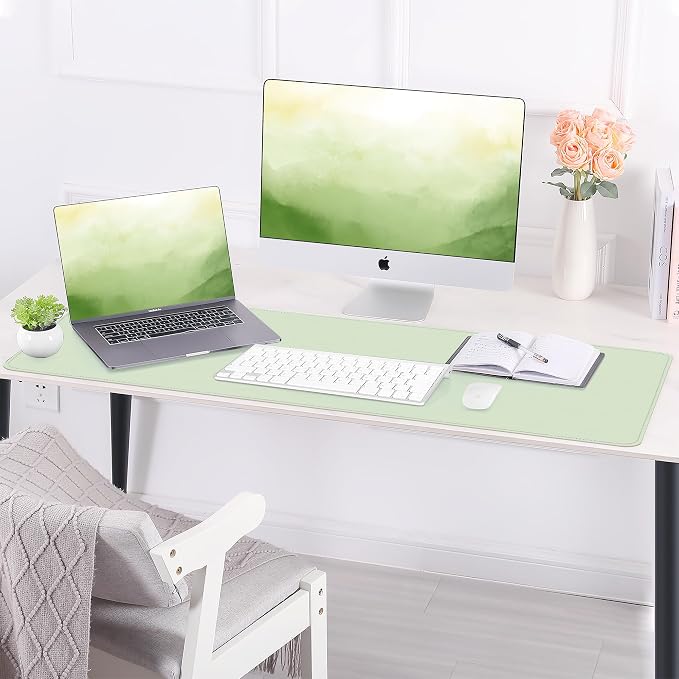 AFIING Cork Desk Mat 47" x 23.6", Dual-Sided Natural Cork & PU Leather Desk Pad, Non-Slip Waterproof Large Mouse Pad for Office, Home & Gaming (Light Green)