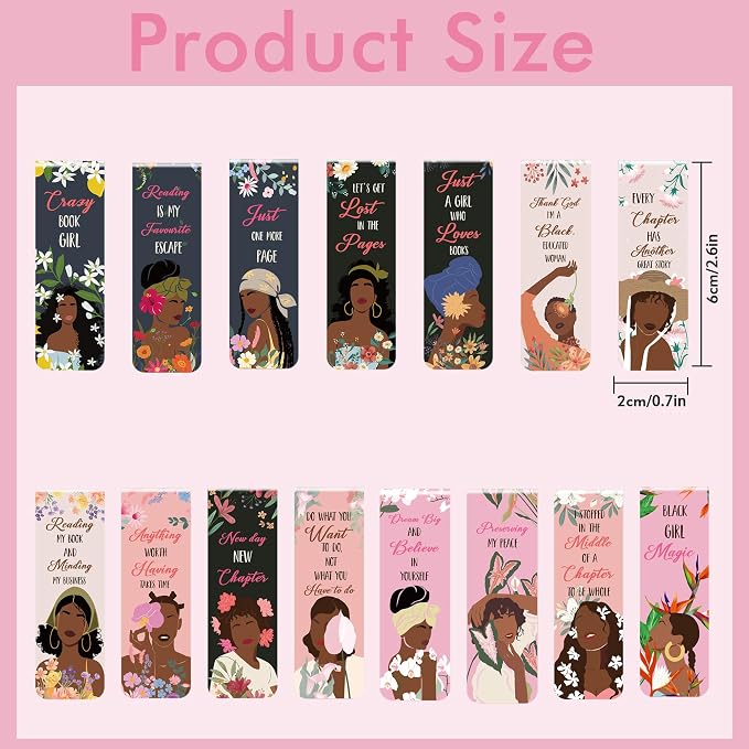 Black Girl Inspirational Bookmarks: 30 PCS Magnetic Floral Bookmark Clips, Empowering Quotes and Cute Book Marks for Reading, Thoughtful Gifts for Women Girls, Book Lovers Classroom Office Supplies