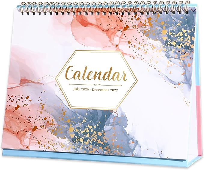 Desk Calendar 2026-2027 - 18 Months Desk Calendar 2026-2027, July 2026 - December 2027, 9.8'' x 8.3'', Standing Flip Desktop Calendars with 4 More Months Reference Calendars