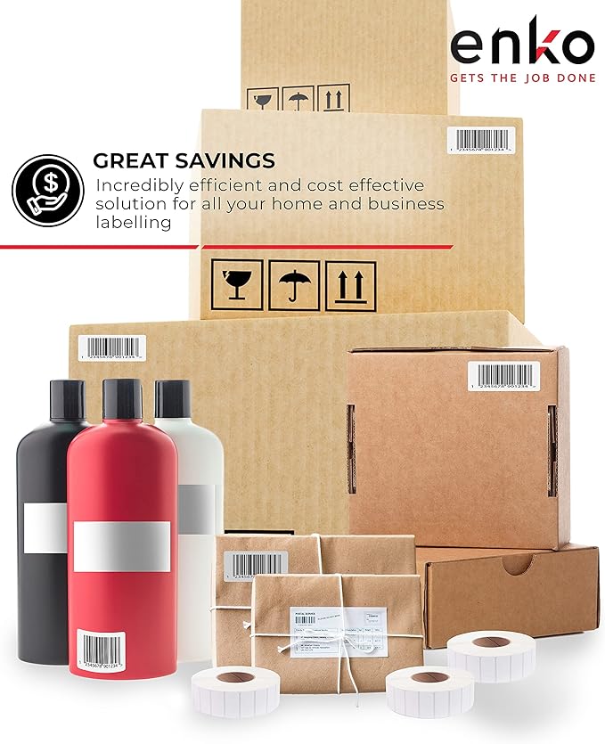 enKo (12 Rolls, 15600 Labels) 2 x 1 inches Perforated Adhesive Direct Thermal Labels, FBA Stickers, FNSKU Labels, Mailing Barcode - Compatible for Rollo, Zebra, Eltron, MUNBYN Printer