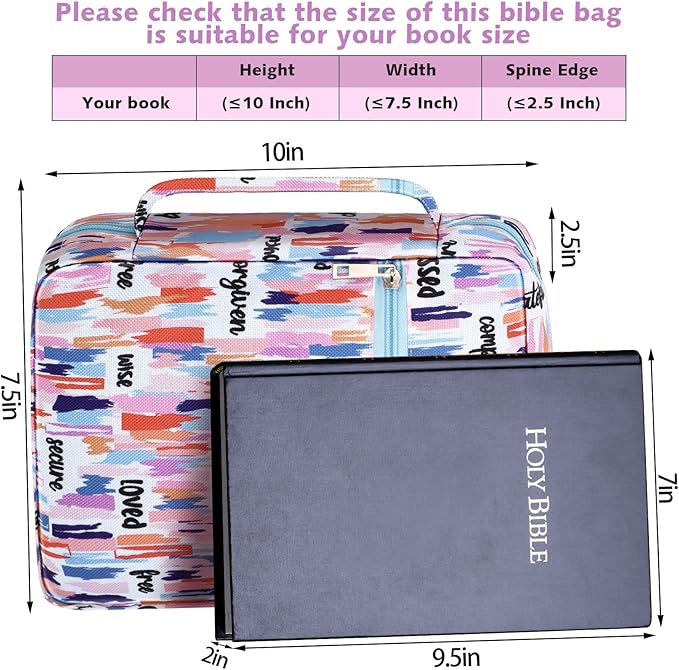 Laumoi Bible Cover Case for Women 10'' Floral Bible Cover Case Women Portable Protective Bag for Bible Study Supplies(Positive Style)