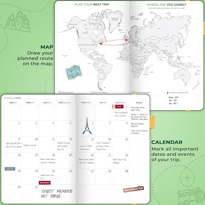 Clever Fox Travel Journal - Itinerary Travel Planner Organizer for Women, Men and Couples, Travel Log Journal, Lasts 5 Trips, A5 (Forest Green, A5 (5.8" x 8.3"))