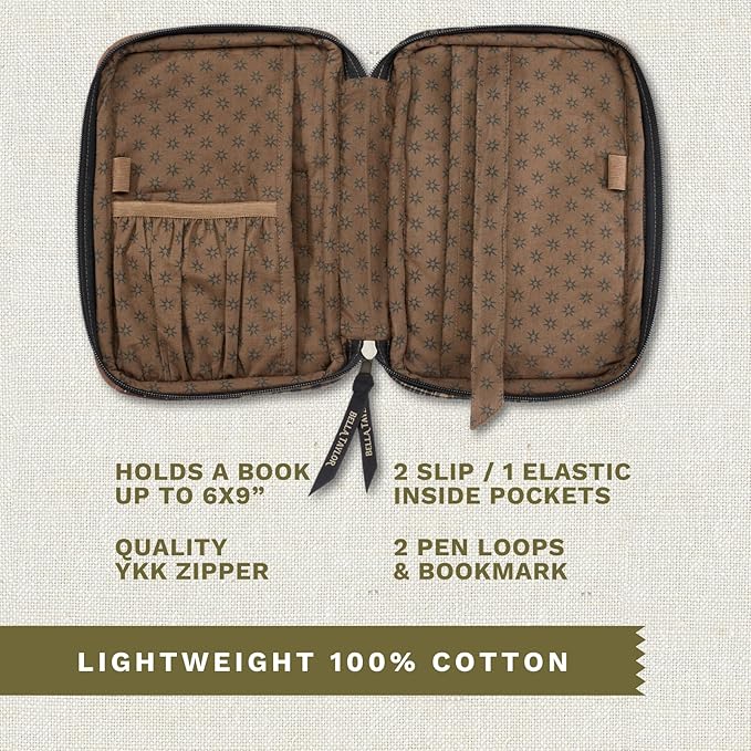 Bella Taylor Small Bible Cover for Women - Quilted Cotton Bible Case for 6 x 9 inch Books - Ironstone