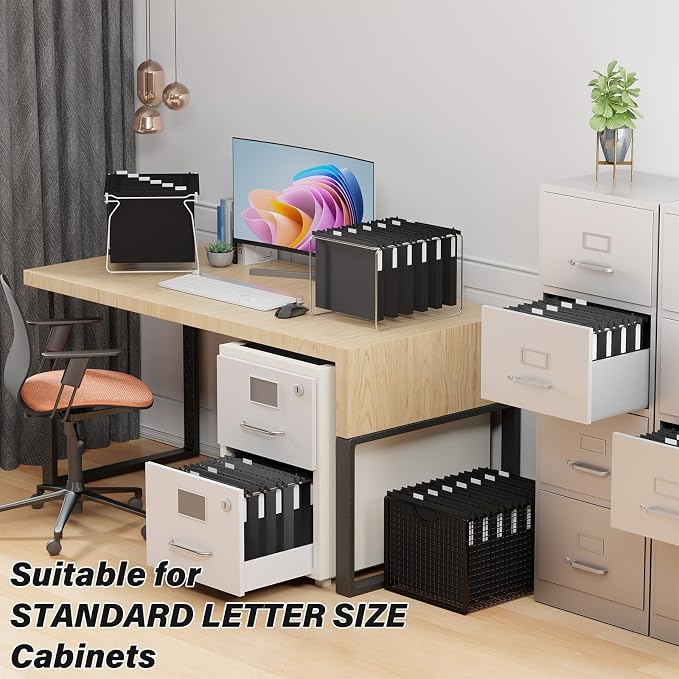 ANSOOK Hanging File Folders Letter Size,Heavy Duty 1" Hang Folder for File Cabinet, 12 Pack Extra Capacity File Folders Hanging with Tabs for File Frame & Stroage Box,Hanging File Organizer