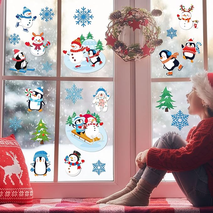 Faccito 62 Pcs Winter Bulletin Board Decorations Penguin Snowflake Snowman Cutouts Christmas Tree Cutouts Winter Snow Bulletin Board Set with Glue Point Dot for Xmas Holiday Classroom Home Party Suppy