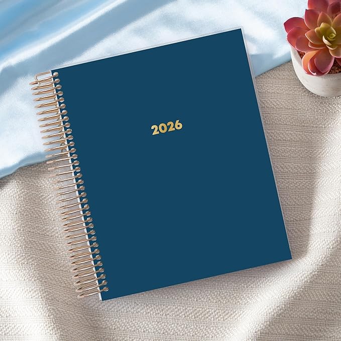 Blue Sky Livewell 2026 Daily and Monthly Planner Calendar, January 2026 - December 2026, 7" x 9", Flexible Laminated Cover, Heavy Duty Coil Binding, Colorful Premium Paper, Includes Storage Pocket, Stickers, Navy