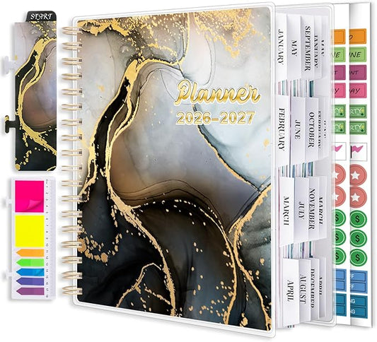 Planner 2026-2027, Large 18 Months Academic Daily Weekly Monthly Planner Yearly Agenda Jan. 2026–June. 2027, 7.9" x 9.8", Page Tabs, Separator Page, Pocket Folder, Bookmark, Stickers, Sticky Note Set