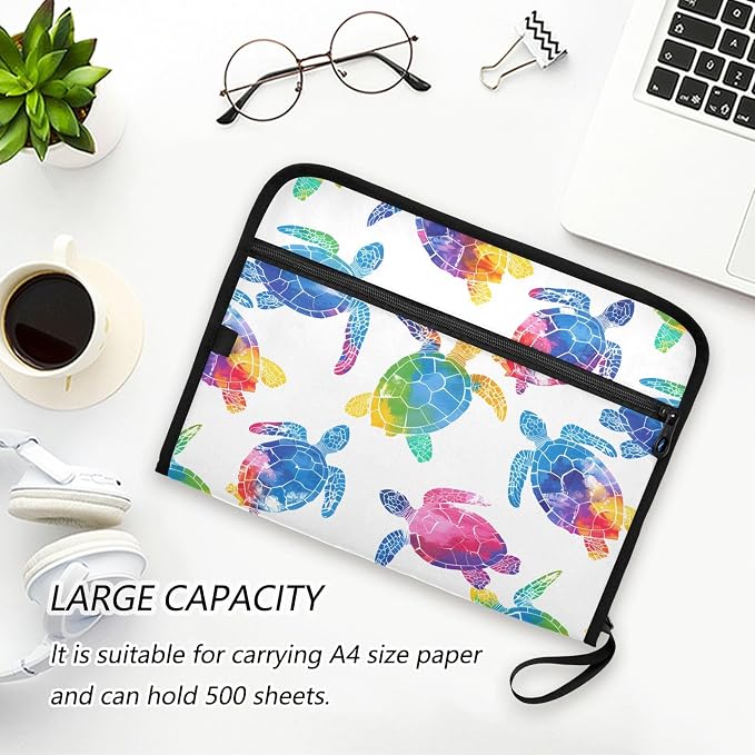 ALAZA Multicolor Watercolor Sea Turtle 13 Pocket Expanding File Folder with Labels, Accordion File Folder File Organizer Letter A4 Paper for Office School Student