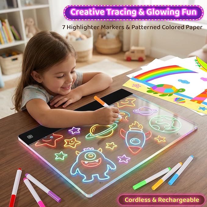 LED Note Board with Colors & Light Effects – Rechargeable 13'' Portable LED Drawing Board Doodle Glow Memo Message Dry Erase Lumi Boards Gift for Boys, Girls, Classroom, Office, Birthday & Valentines