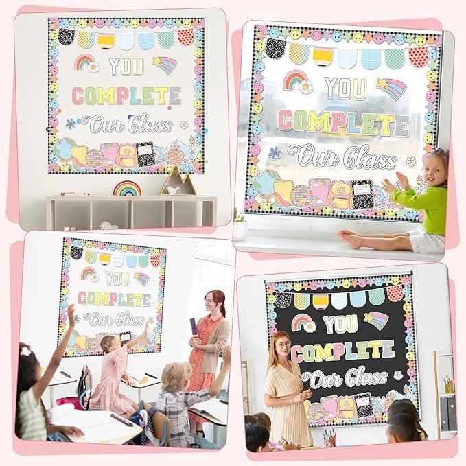 Composition Notebook Back to School Bulletin Board Decoration You Complete Our Class Paper Cutouts First Day of School Welcome Back Bulletin Board Set for Classroom Chalkboard Wall Decor Home Supplies