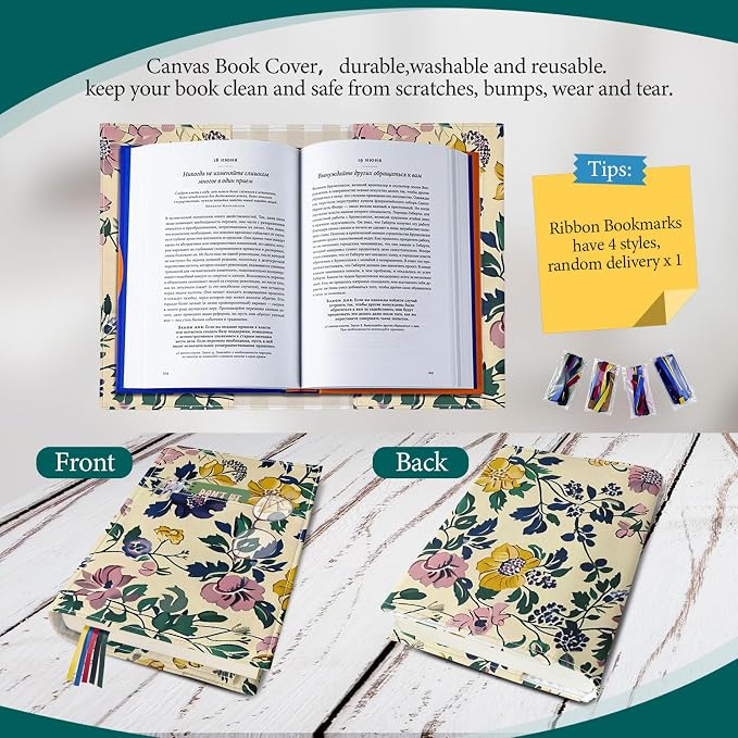 Adjustable Book Covers for Paperbacks,Washable Soft Canvas Fabric Book Cover Protector with Bookmark,Double Side Floral Print Book Cover Hardback for Hardcover Bible Book Lovers Gift
