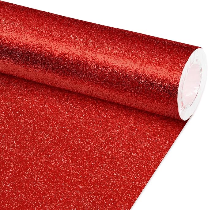 Glitter Bulletin Board Paper Roll Sparkle Wrapping Paper Bulletin Board Decor Glitter Poster Gift Wrapping DIY Art Crafts Wallpaper Background for Home Office Classroom Decor 17" x 20ft, Deep Red