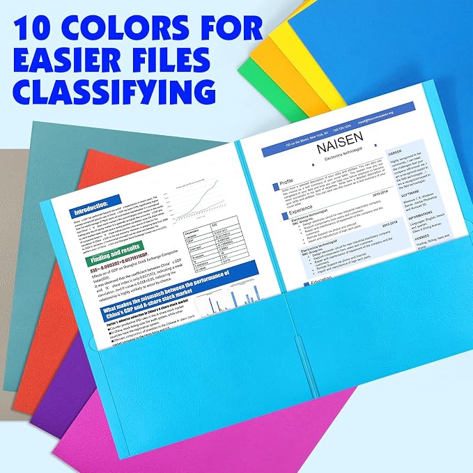 TUXIYA Two Pocket Folders, 110 Pack 2 Pocket Folders, Letter Size Paper File Folder with Pockets, Thick Paper Folder for School Office Business Home, Assorted 10 Colors