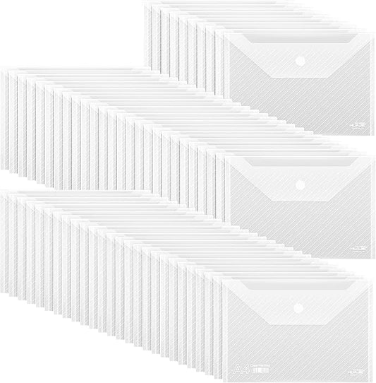 60 Pack, Plastic Envelopes – Transparent Waterproof Reusable File Folders for A4 Letter Sized Documents, Receipts, Photos & Office/School Use (60)
