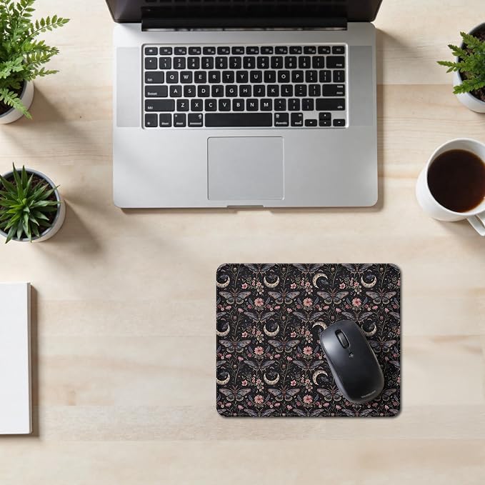 Dark Floral Butterfly Witchy Mouse Pad, Mystical Gothic Moth Mouse Pad for Home Office Computer Gaming Desk Essentials, Butterfly Gifts for Women, 9.5x7.9 Inch
