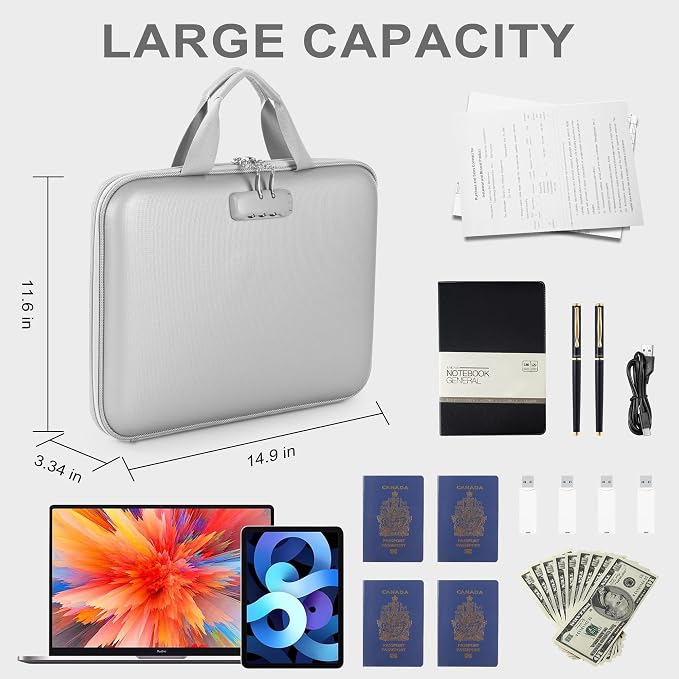 Fireproof Document organizer with Lock, 13 Pocket Accordion File Folder,Portable Office Home Travel Safe Briefcase for Letter A4 Files and More with Handle