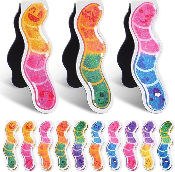 100 Pcs Magnetic Worm Bookmarks Bulk Gifts for Students Back to School Glitter Funny Magnet Page Markers for Teachers My First Day of School Classroom Rewards Reading Party Favors for Book Lovers