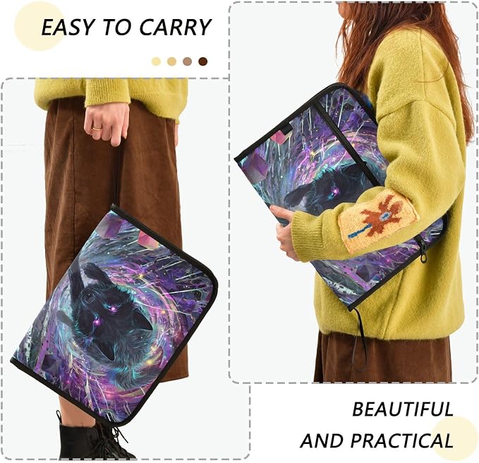 Expanding File Folder Black Wolf Purple Eyes Galaxy Accordion File Organizer 13 Pockets Document Organizer with Zipper Labels A4 Letter Office Storage