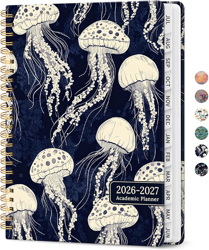 Planner 2026-2027, Academic Year Weekly and Monthly Calender Planner, from Jul 2026 - Jun 2027, Spiral Bound School Planning Book, Perfect for Teacher, Student, Women & Men, A4 (8.5" x 11"), Midnight Jellyfish