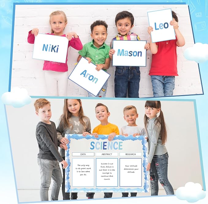 WATINC Science Fair Board Supplies, 96Pcs Back to School Self Adhesive Science Fair Project Set with 8 Letter Sticker 10 Presentation Subtitles, Bulletin Border Poster Decor for Classroom (Blue)