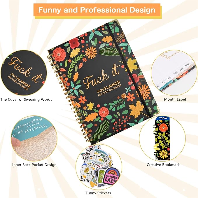 Fuck it Planner Calendar 2026 - A5 6.2 * 8.5" Weekly Monthly Swear Notebook for Goals Productivity, Fucking Sweary Daily Agendas Organizer Get Shit Done Journal, Funny Gifts for Tired Women, Black