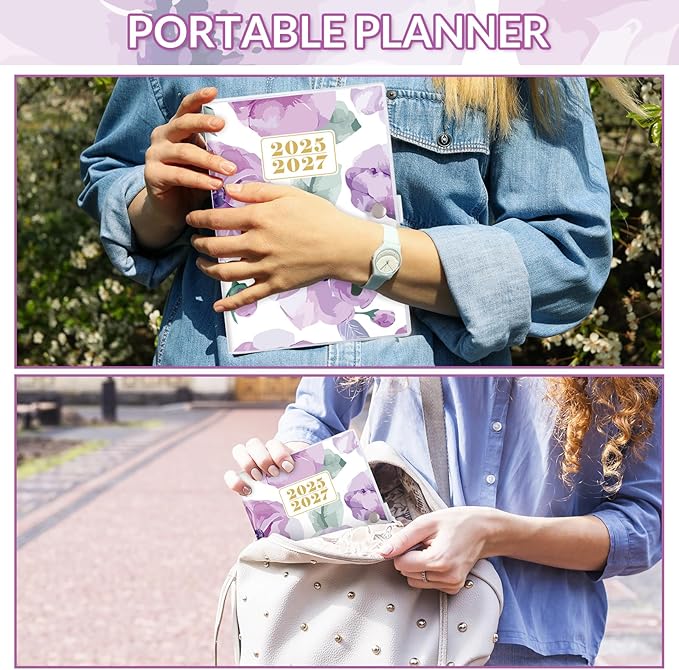 Monthly Planner 2025-2027, Monthly Calendar (July 2025 Until December 2027), 5.9'' x 8.4'', A5 Planner with PVC Cover, Perfect for Office, School Organizing Planning - Purple