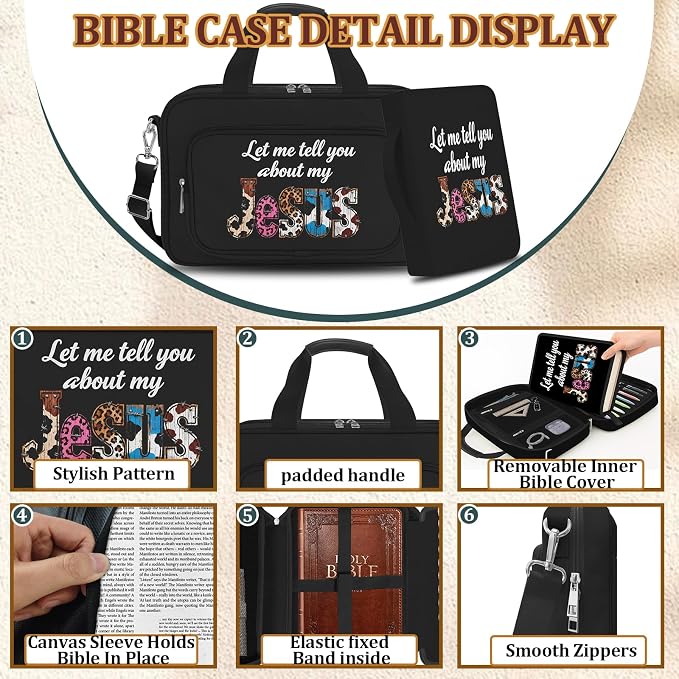Super Roomy Bible Bag with Cozy Bible Cover, Bible Case with Faith Journaling Kit, Bible Tabs, Adjustable Strap, Pens, Highlighters and Cross Clips for Bible Study, Church and Holy Vibe Gift for Women
