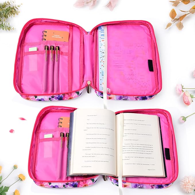 G-LEAF Bible Cover Case/Book Cover, Bible Case for Women Girls, Bible Cover Bags Floral Pattern With Handle Fits for Standard Size Bible, 9.5x6.7x2.5 In