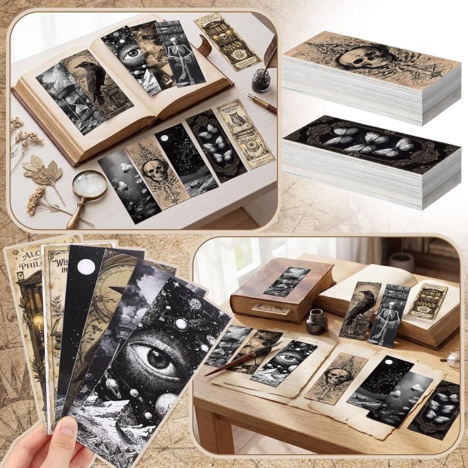 Faccito 240 Pcs Halloween Dark Romance Bookmarks Gifts Set Vintage Gothic Spooky Bookmarks Bulk for Book Lovers Horror Skull Bookmark Merch Halloween Reading Tracker Bookish Gift for Book Club Library