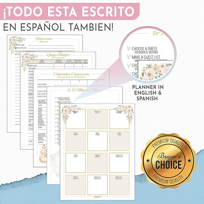 Happy 15th Birthday My Quinceanera Planner Bilingual English Spanish with to-do lists, Budget Tracker, Guest Lists, Mis Quince Party Ideas for XV Años celebration by iPlanner Pro XV Collection Neutral (Neutral - Floral)