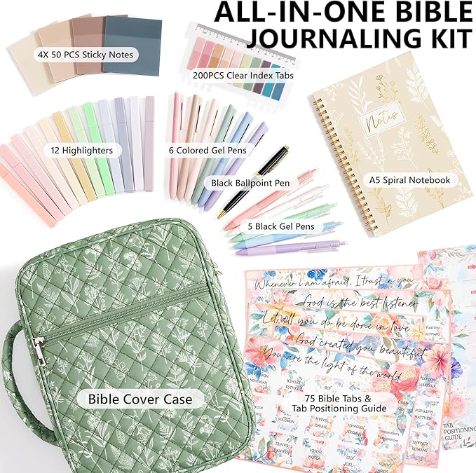 Bible Cover Case for Women Large Bible Bag, Bible Study Supplies Journaling Kit Quilted Church Bag with Handle, Puffer Book Carrying Case w/Tabs Accessories Mothers Day Christian Gifts for Women Mom