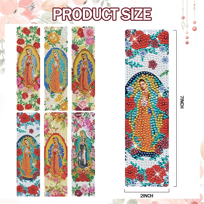 Religious Diamond Painting Bookmarks - 6 PCS Guadalupe Diamond Art Bookmarks Kit DIY Bookmark Christmas Christian Inspirational Gifts for Beginner Book Lover Adults Arts Craft Supplies
