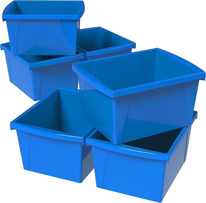 Storex 4 Gallon Storage Bin – Plastic Classroom Organizer for Books and Supplies, Blue, 6-Pack (61451C06C)