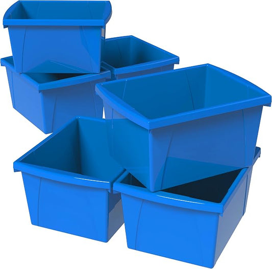 Storex 4 Gallon Storage Bin – Plastic Classroom Organizer for Books and Supplies, Blue, 6-Pack (61451C06C)