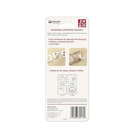 VELCRO Brand Removable Mounting Squares, 3/4 Inch, White, Pack of 80