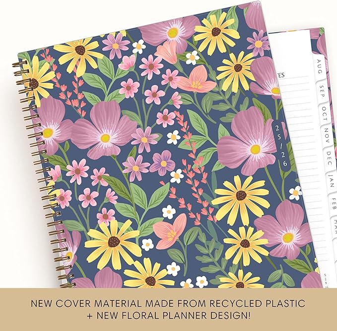 Blue Sky Sustainability 2025-2026 Weekly and Monthly Academic Year Planner Calendar, July 2025 - June 2026, 8.5" x 11", Flexible Cover From Recycled Plastic, Wirebound, Laminated Tabs, Storage Pocket, Gail