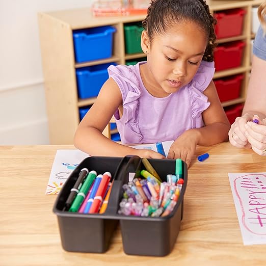 ECR4Kids 3-Compartment Small Plastic Caddy, Multipurpose Organization, Black, 6-Pack