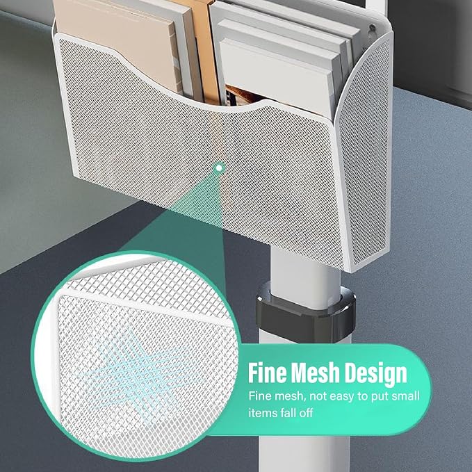 Fockety Desk Side Storage, No Drill Steel Under Desk Storage Laptop Holder, Mesh Hanging Desk Organizer, Clamp On Desk Shelf, Side Desk Organizer, Desk Storage Holder for Office and Home