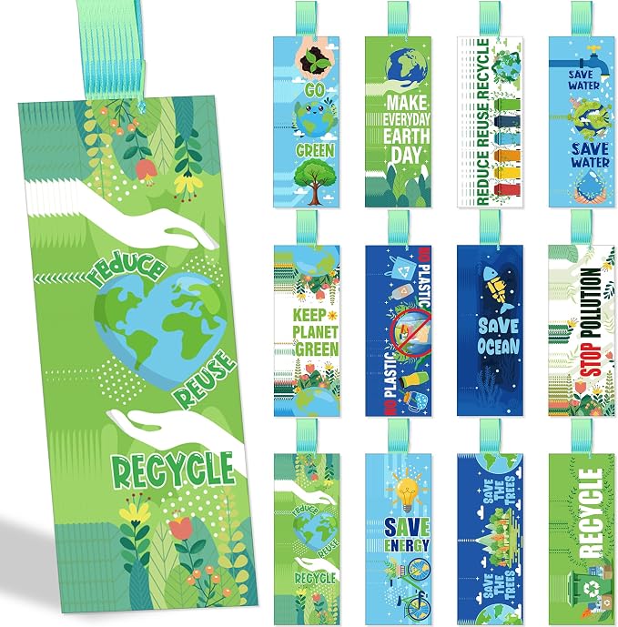Earth Day Bookmark Gifts - 120 Pcs Paper Bookmarks Bulk for Students Book Lovers Page Marks Ribbon Reading Accessories Bookish Prizes Gift for Educational Environmental Protection Activity