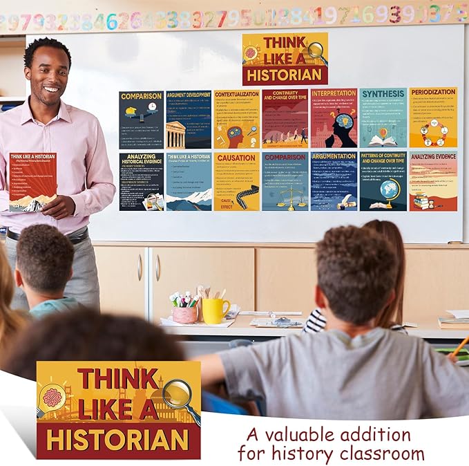 Pajean 16 Pcs Think Like a Historian Posters Social Studies Classroom Decorations Thinking Posters Bulletin Board Set for Middle High School Office Home Classroom Supplies