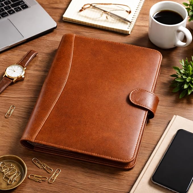 Leather Padfolio Legal Pad Portfolio Organizer | Handmade Executive Notebook Binder | Heavy Duty Full Grain Cow Hide Resume Interview Folio for Men Women, Rustic NoteBook Folder (Cognac Tan)