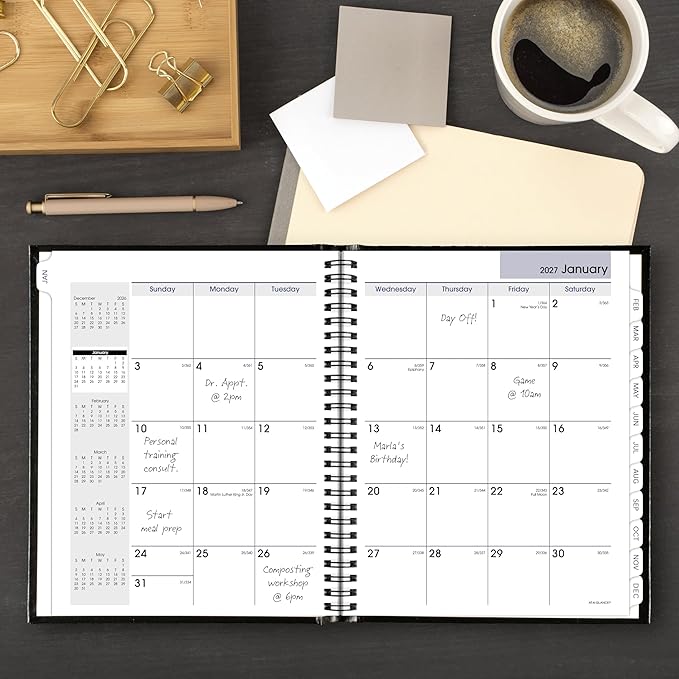 AT-A-GLANCE 2027 Planner, Monthly, 7" x 8.5", Tabbed, Unruled Daily Blocks, Hardcover, DayMinder, Black (G400H0027)