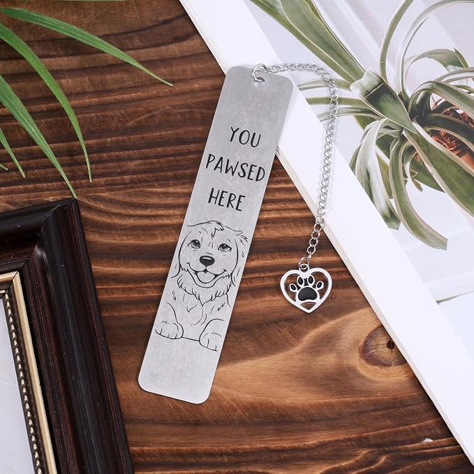 Dog Bookmark for Reading Women, Cute Dog Mom Gifts Funny Metal Dog Book Mark You Pawsed Here Bookmark Doggy Lovers Dogs Themed Gift for Owners Men Women Bookworm (Golden Retriever)