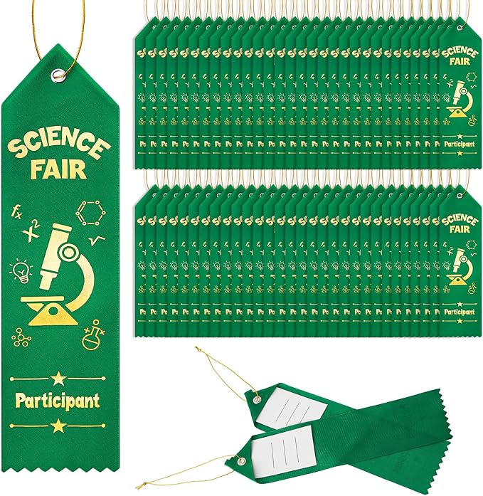 Taiyin 200 Pcs Science Fair Participant Award Ribbons with Event Card String Green Participation Prize Ribbons for Science Fair Competition Event School Team