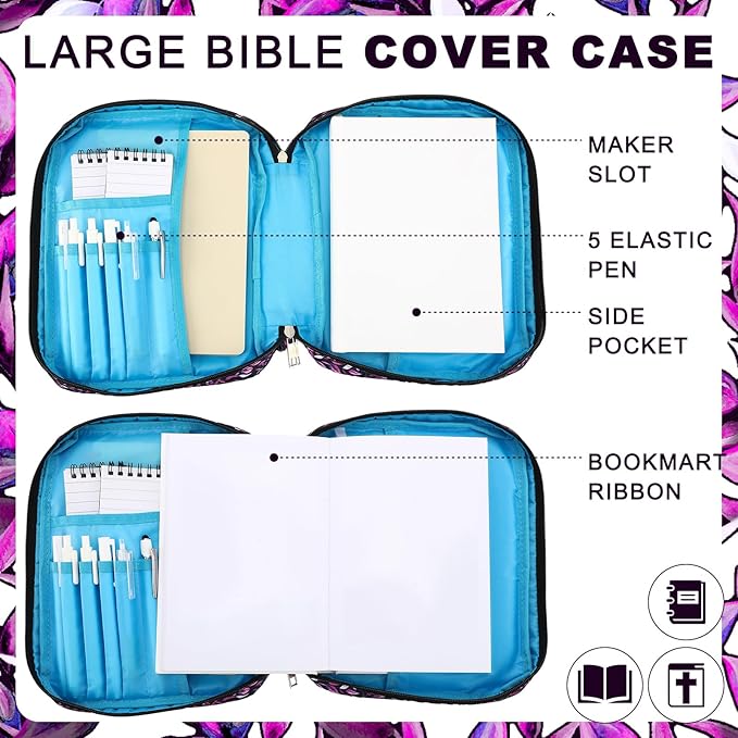 Laumoi Bible Cover Case for Women 10'' Leaves Carrying Book Case, God is Within Her She Will Not Fall, Bible Cover Bag for Study Christian Gift