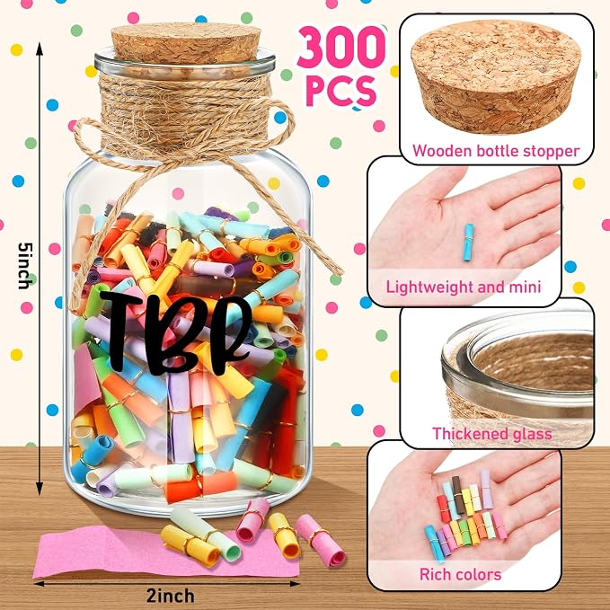 Tbr Jar Gift for Book Lover to Be Read List Jar with 300 Colorful Notes, Bookish Reading Accessories to Choose Your Next Book, Bookworm Gift for Club Members Graduation Teacher Student Reading Present
