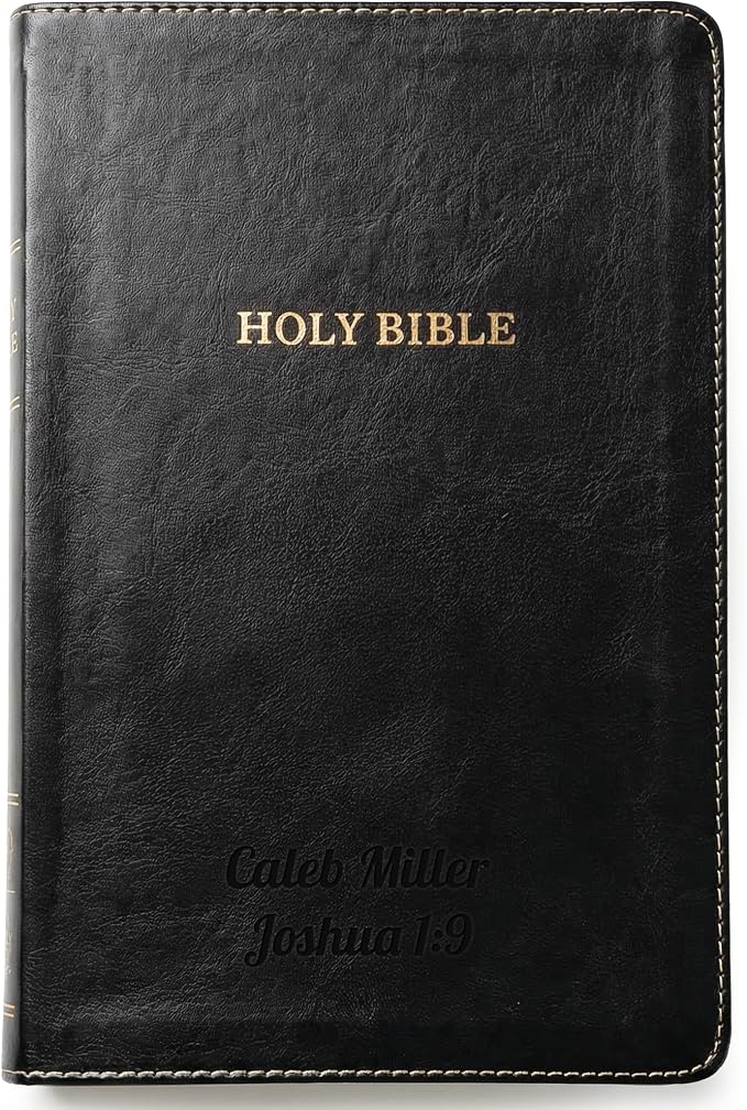 Printualist Personalized KJV Thinline Holy Bible with Name Engraved, Red Letter King James Version, Faux Leather Black Cover, Custom Gift Bible for Christian Celebrations