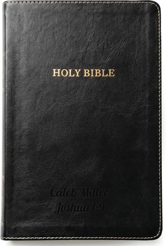 Printualist Personalized KJV Thinline Holy Bible with Name Engraved, Red Letter King James Version, Faux Leather Black Cover, Custom Gift Bible for Christian Celebrations