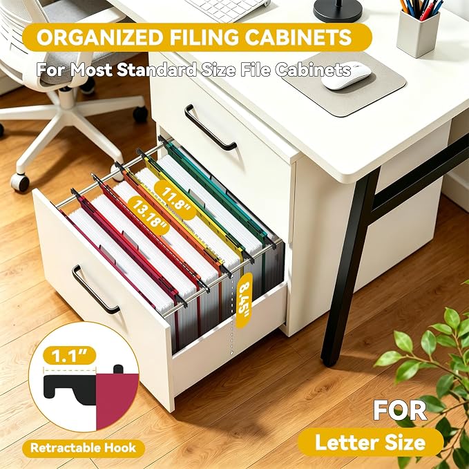 Heavy Duty Hanging File Folders Letter Size,Plastic 1.5" Expandable Filing Cabniet Folders,12 Pack Sturdy Extra Capacity File Folder Hangers with Tabs,Aesthetic Hanging File for File Frame/Box