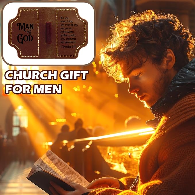 12 Pcs Man of God Religious Gifts for Men Father Day Christian Magnetic Leather Bookmark with Pen Holder Bulk Church Bible Verse Magnetic Bookmark Gifts for Man Book Lovers